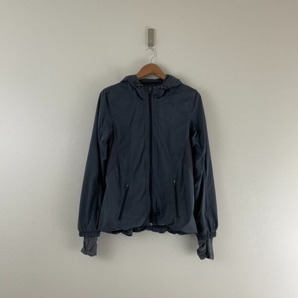 Lululemon Downtime Hooded Full Zip Grey Rain Jacket Size 8 - Picture 1 of 7